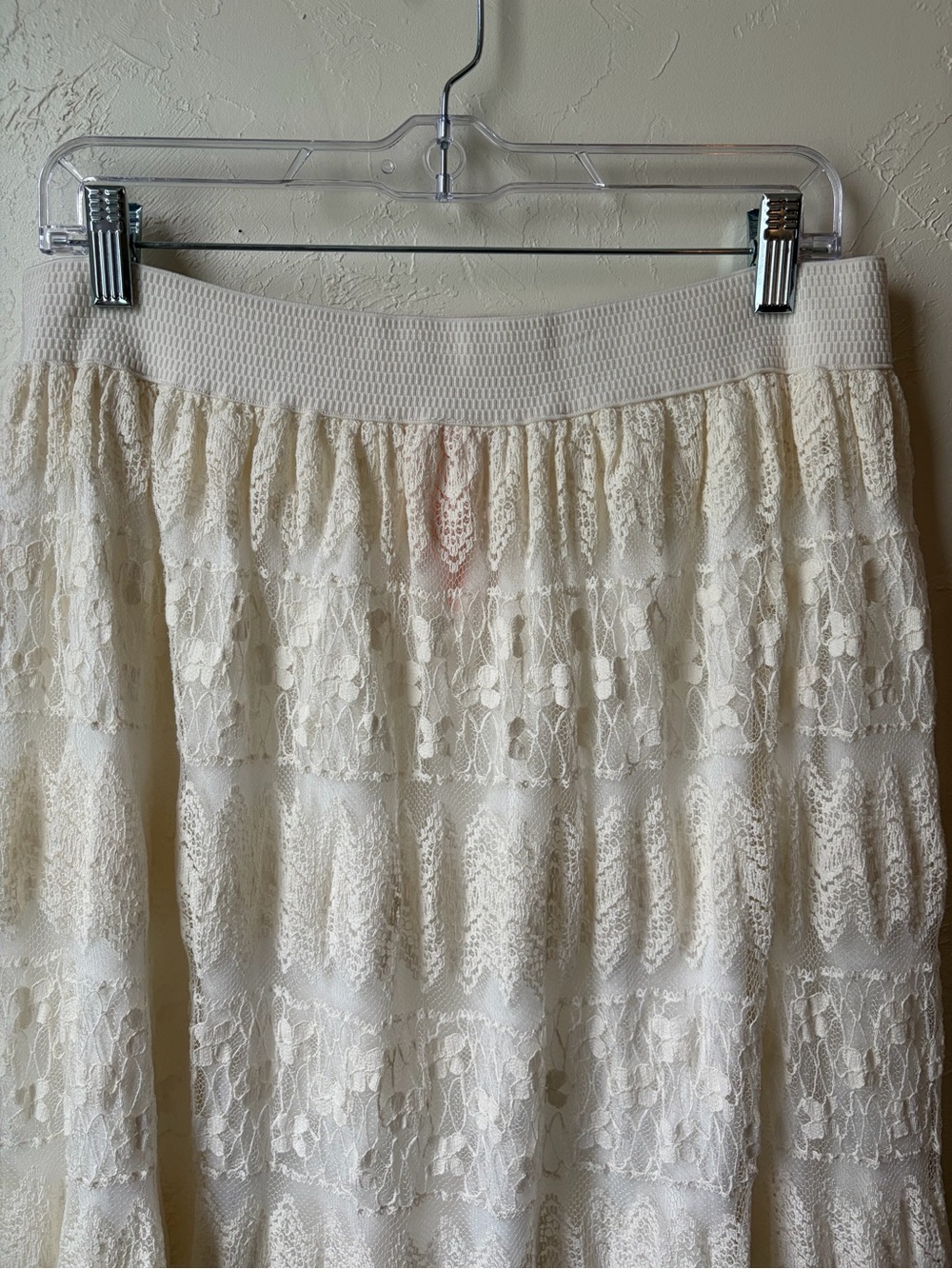 Magic Ivory Lace Tiered Midi Skirt Boho Feminine Flowy 1X - Picture 4 of 6
